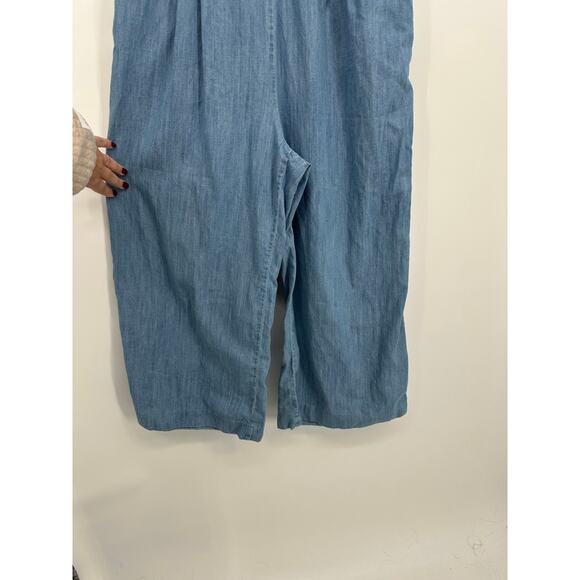 J. Crew Dark Matter Wrap Tie Chambray Wide Leg Cropped Jumpsuit - Picture 7 of 11